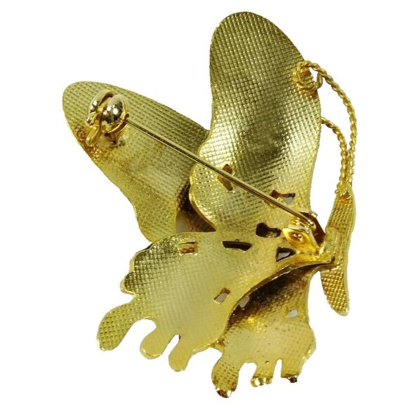 Vintage Cloisonne Butterfly Large Brooch Blue Red Yellow - Picture 2 of 4